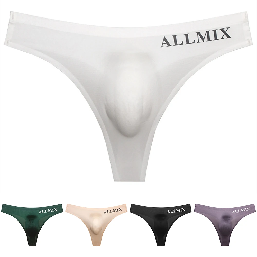Bañador suave de cintura baja para hombre, ropa interior Sexy de seda de hielo, sin costuras