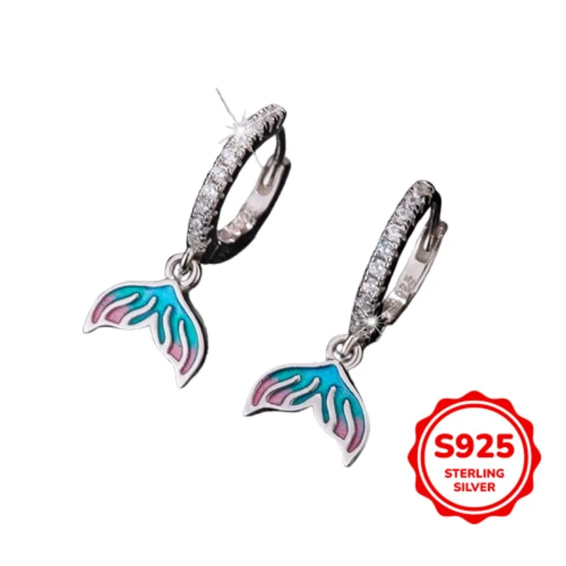 

Fashionable and Elegant Authentic S925 Silver Colored Fish Tail Women's Romantic and Versatile Earrings