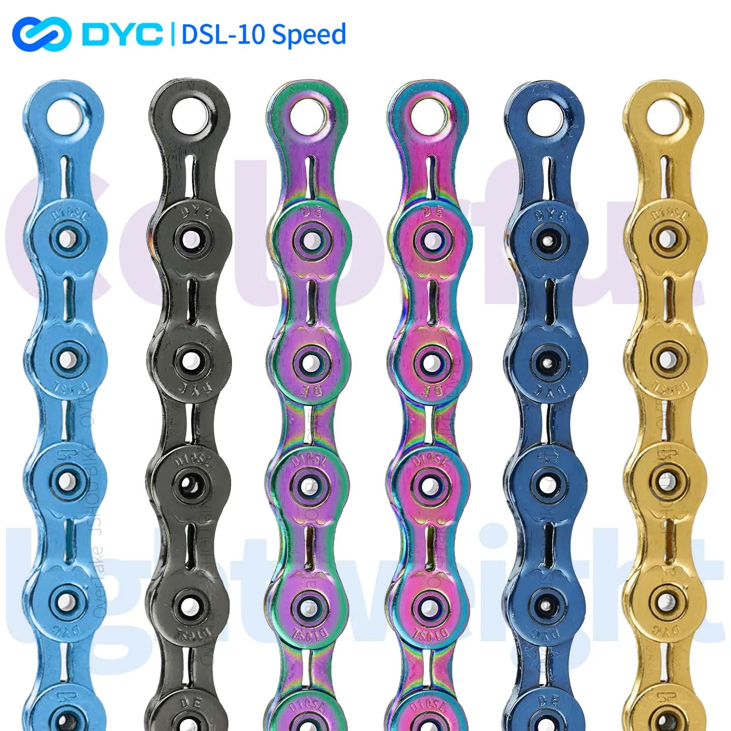 

DYC 10s Bike Chain Hollow Rainbow Coating Light Durable MTB Road Bicycle For UT SRAM DA Shimano Cycling parts with quick buckles