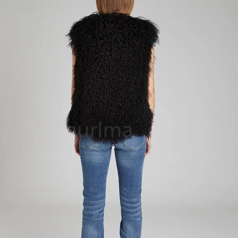 Women's genuine Mongolian sheepskin vest, sheepskin jacket, fur coat, vest