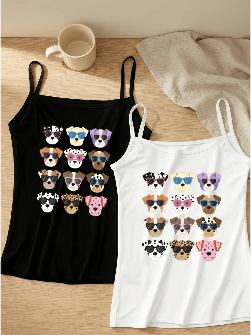 Funny Dogs Camisole Girls Cute Glasses Tank Top Weekend Puppy Outfits Vest Aesthetic Coastal Travel Summer Crop Tops