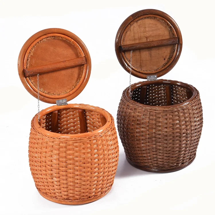 Vine solid wood stool bedroom living room small low stool hand-woven storage stool for shoes