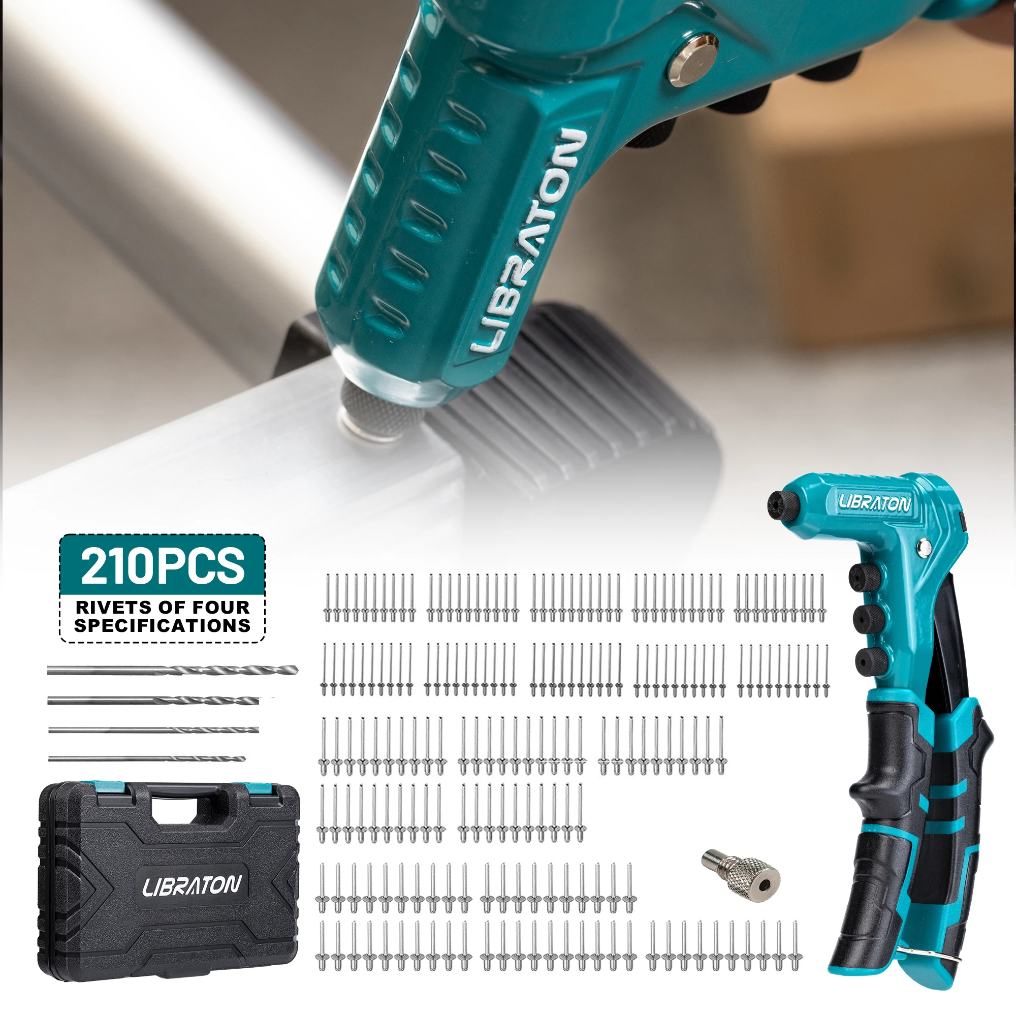 One-Handed Rivet Gun Professional Hand Riveter Rivet Gun Set for Metal Manual Rivet Tool With 200 Rivet Hand Tool Rivet Nut Tool