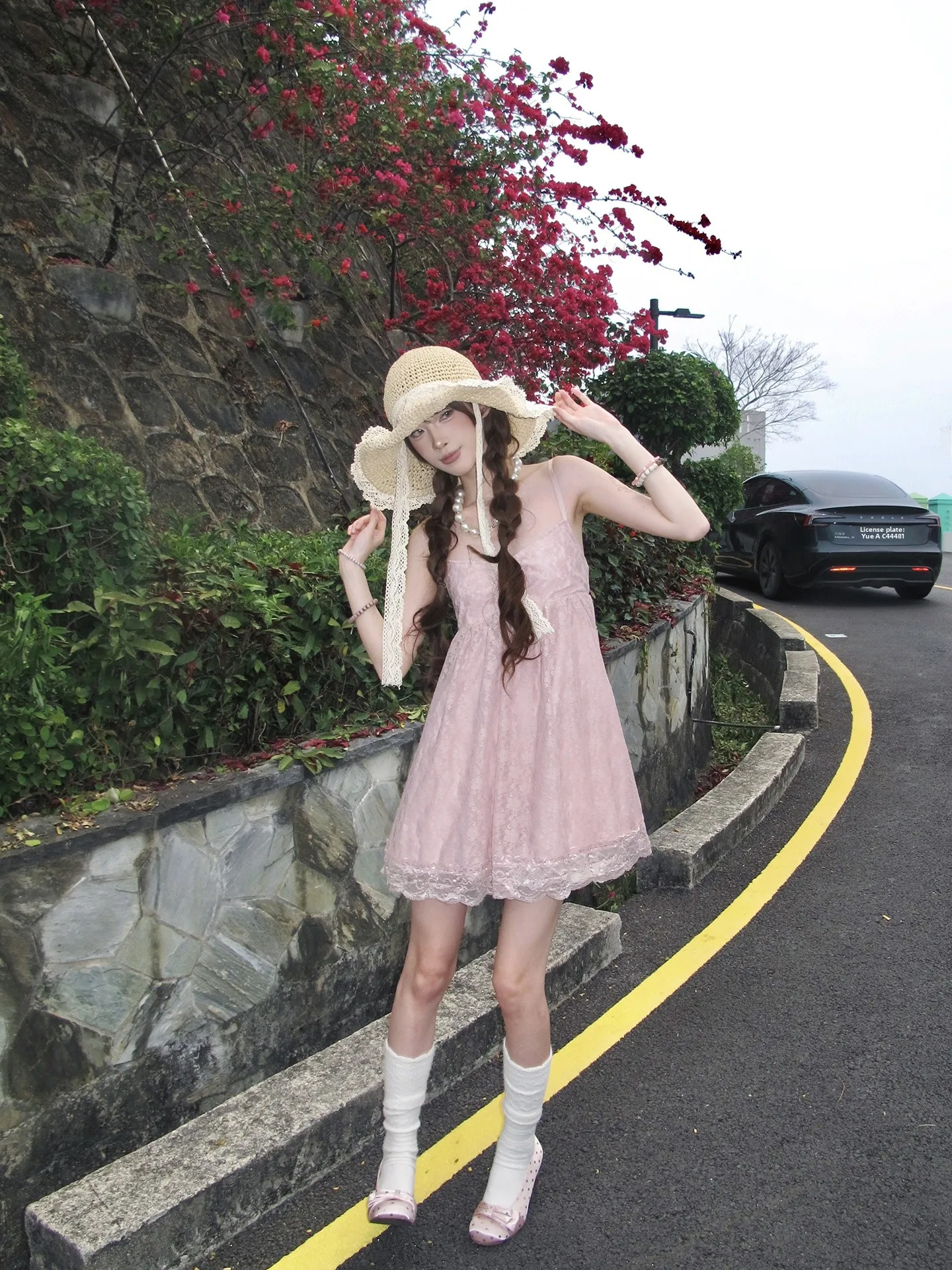 Peach Blossom Pineapple Summer Beach Hollow out Lace Dress Women's Sleeveless Vest Dress Holiday Style Beautiful Dress