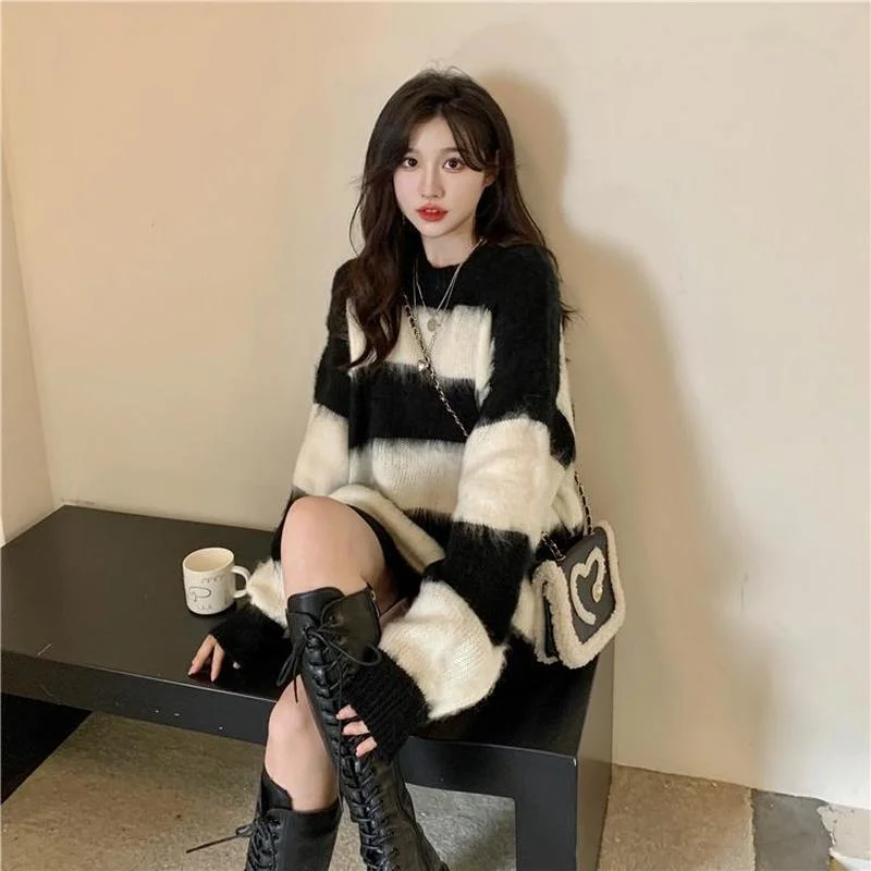 Pullovers Women Striped Ladies Свитер Knitting Fashion BF Baggy Streetwaer Lovely All-match Harajuku Clothes Sweet Warm Popular