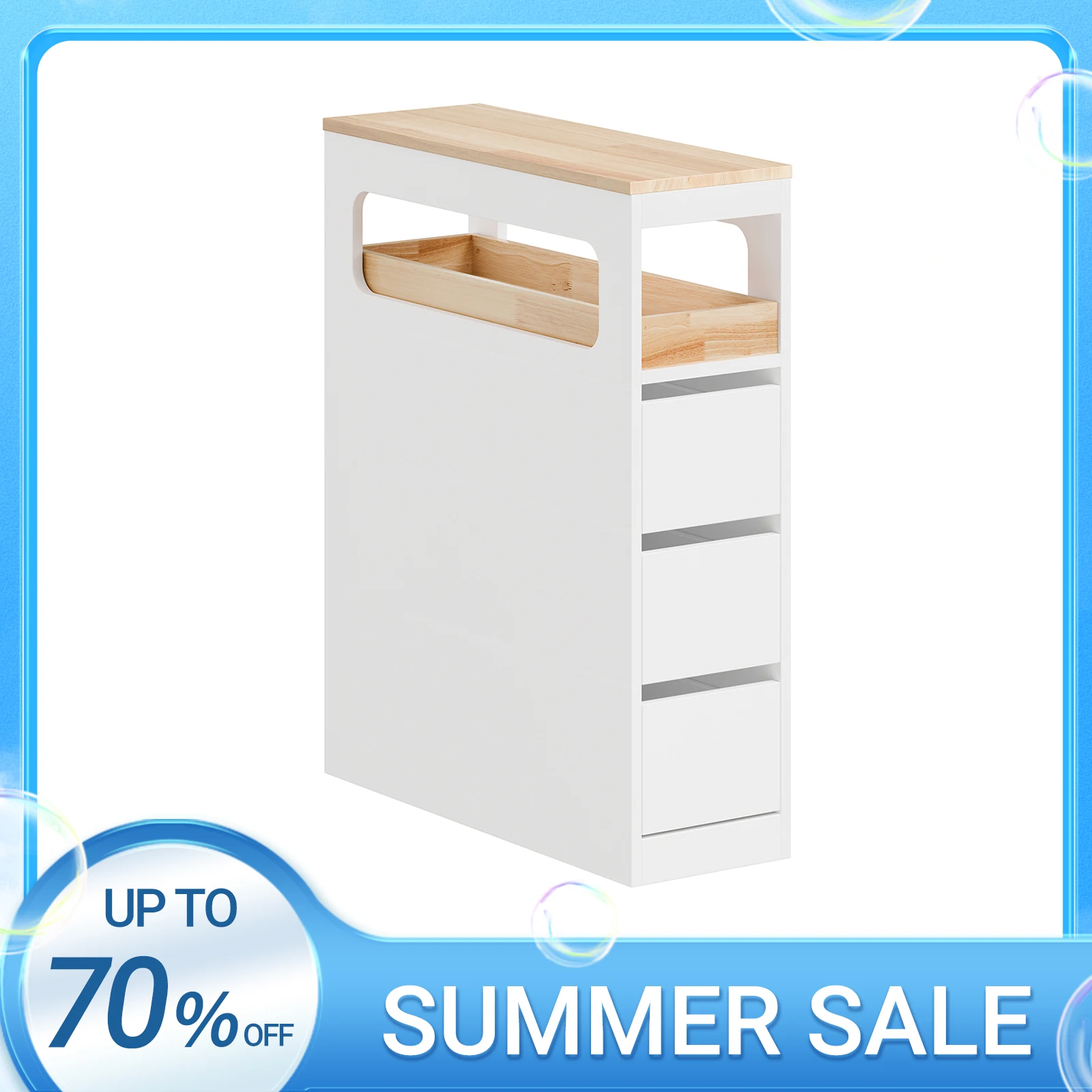 SoBuy BZR54-II Mueble de baño con rodillo Cómoda de madera compacta para baños pequeños Inodoro en cocina 65x23x82cm