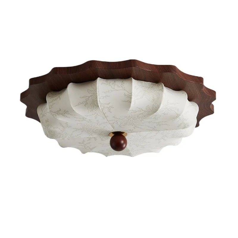 

French medieval style bedroom light ceiling light retro living room light Japanese wabi-sabi wind round printed fabric master