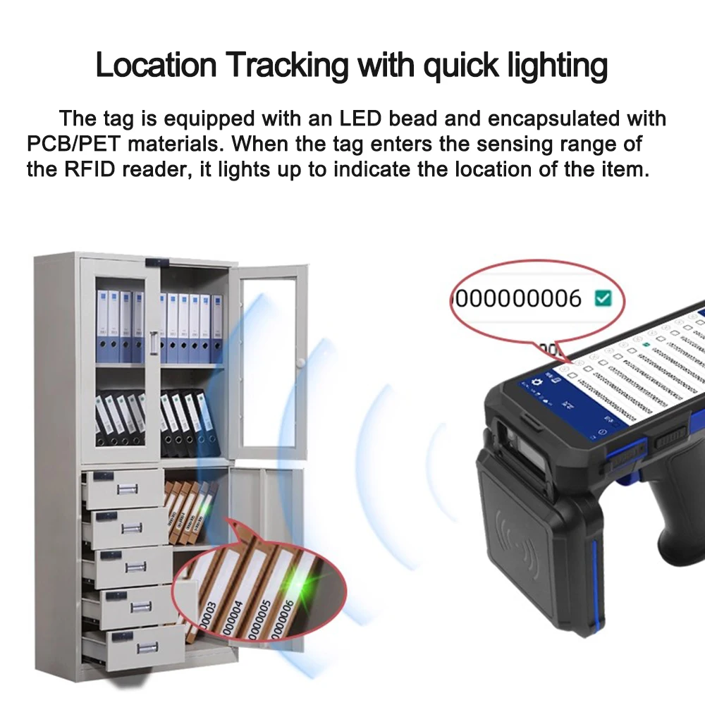 Etiquetas eletrônicas emissoras de luz uhf rfid pcb/pet 18000-6c kx2005xbl chip led posicionamento de luz e busca gerenciamento de ativos 10 peças