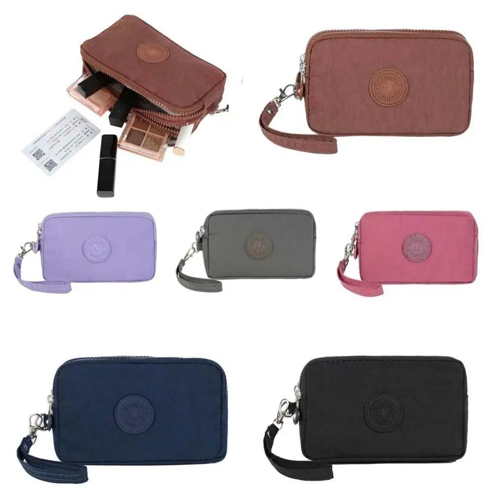 

Портативный короткий кошелек на молнии с буквами и ремешком, нейлоновый трехслойный кошелек с держателем для карт, нейлоновая сумка для телефона, сумка для покупок