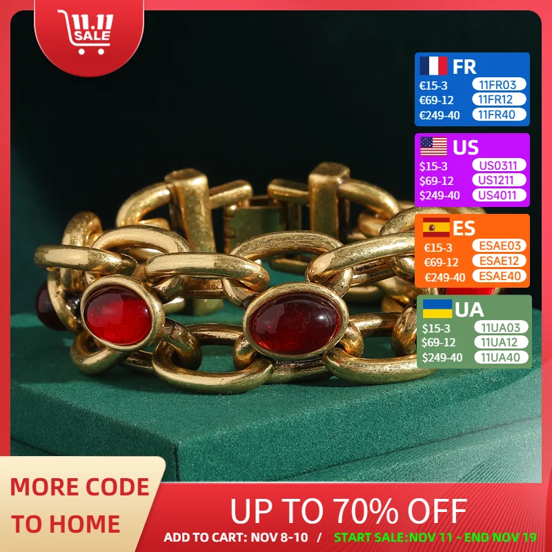 

Винтажные широкие браслеты из красного агата для женщин, стеклянная веревка-цепочка, подвеска, итальянский античный золотой цвет, богемные украшения, подарок на день матери