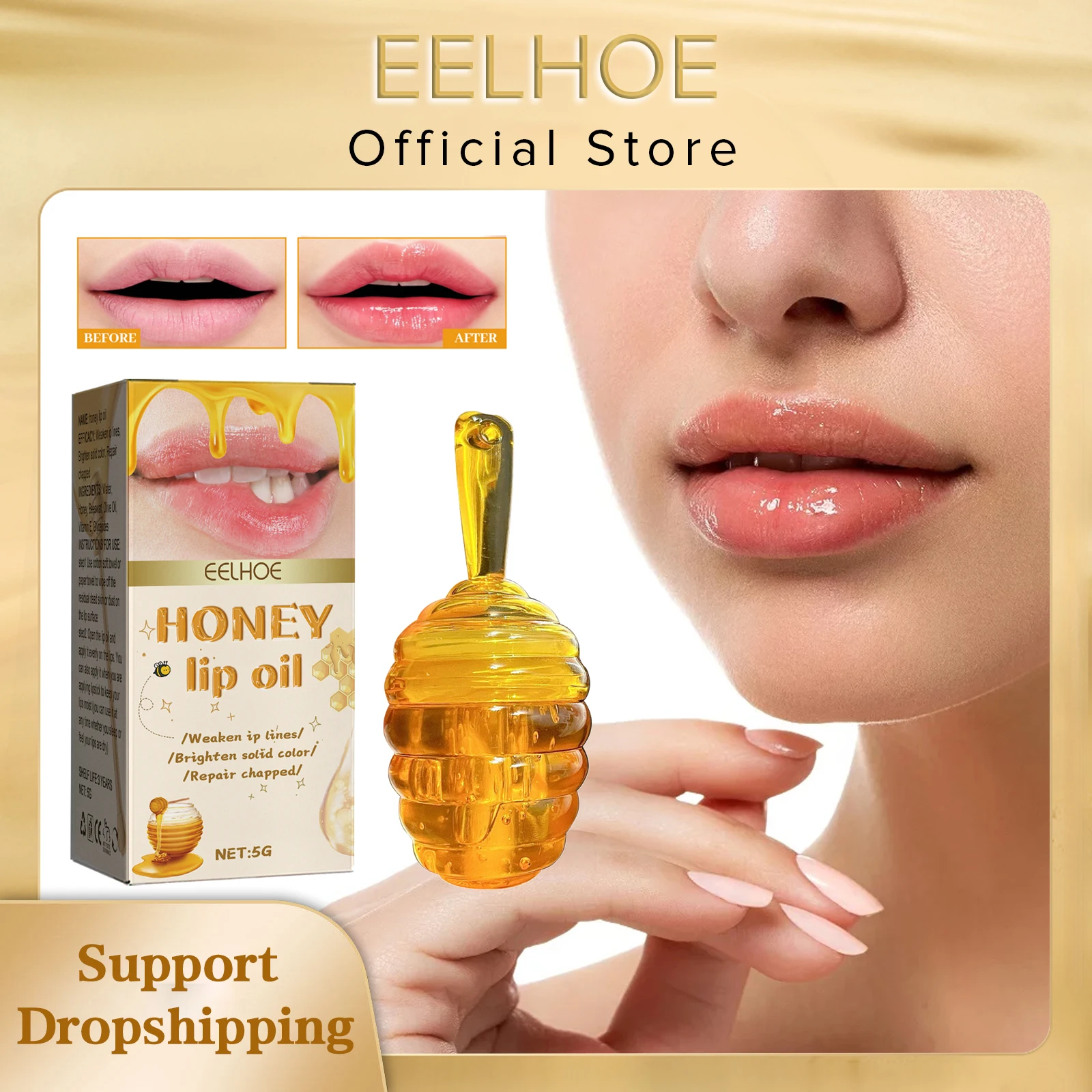 

EELHOE Lip Care Oil Hydrating Dry Skin Balm Fade Lines Long Lasting Brightening Nourishing Natural Honey Moisturizing Lip Mask