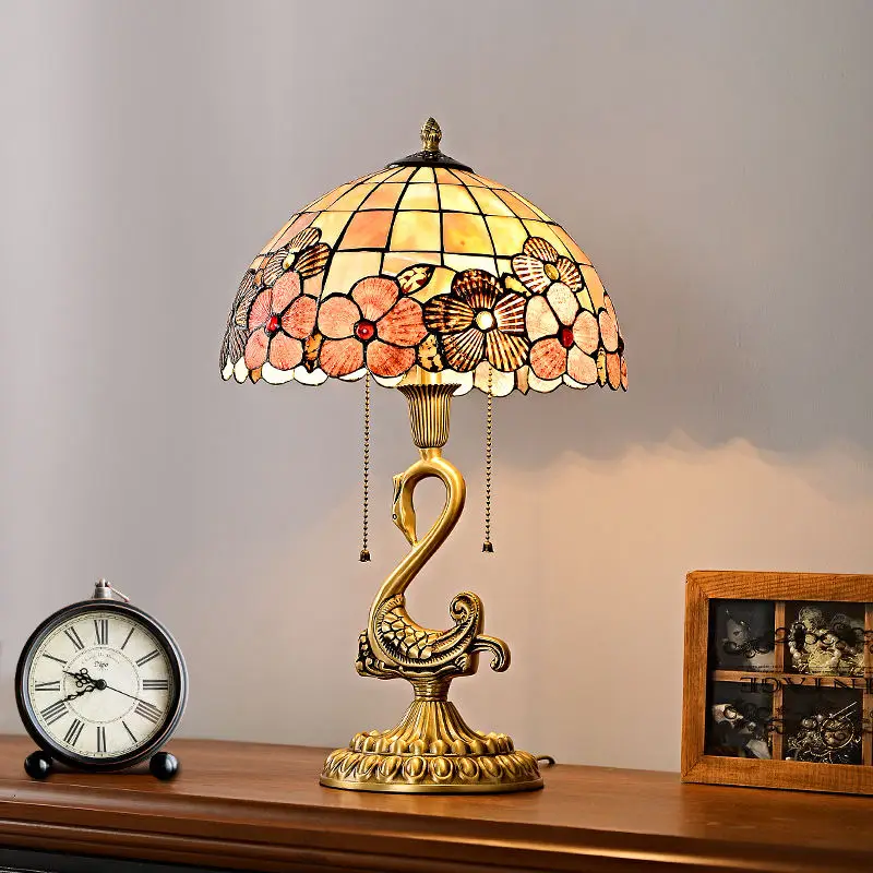 American Desk Lamp Bedside Lamp Bedroom Living Room Luxury High-end Luxury Pastoral European Retro Pure Copper Shell