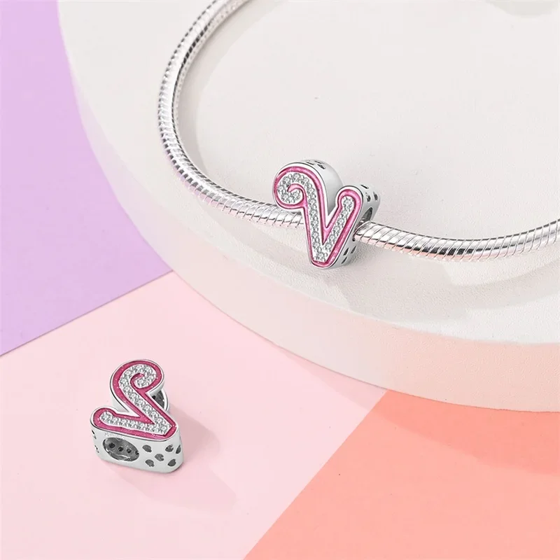 A-Z Romantic Pink 26 Letters DIY Love Charms Name Beads Fit Diy Original Bracelets Fine Birthday Beads for Jewelry Making Gift