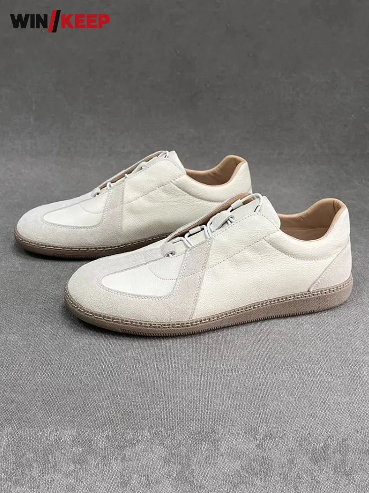 

Design Mens Breathable Vintage Real Leather Sneakers Lace Up Comfortable Platform Running Trainers Handmade Sport Shoes Jogging