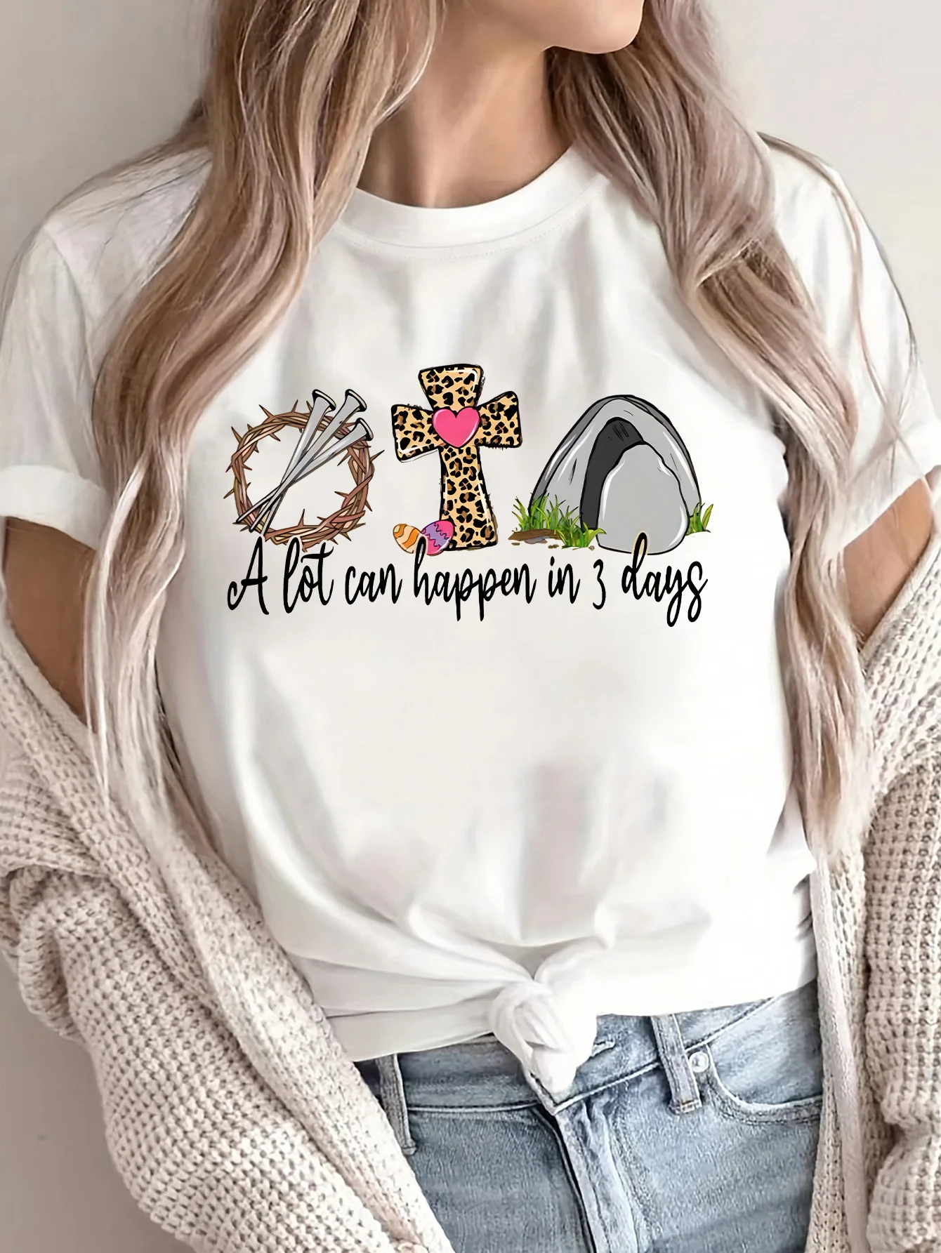 

Women's Casual Easter Print T-Shirt Round Neck Short Sleeve Cotton Tees Retro Hip Hop Y2k T-shirt Summer Tops Women Clothing