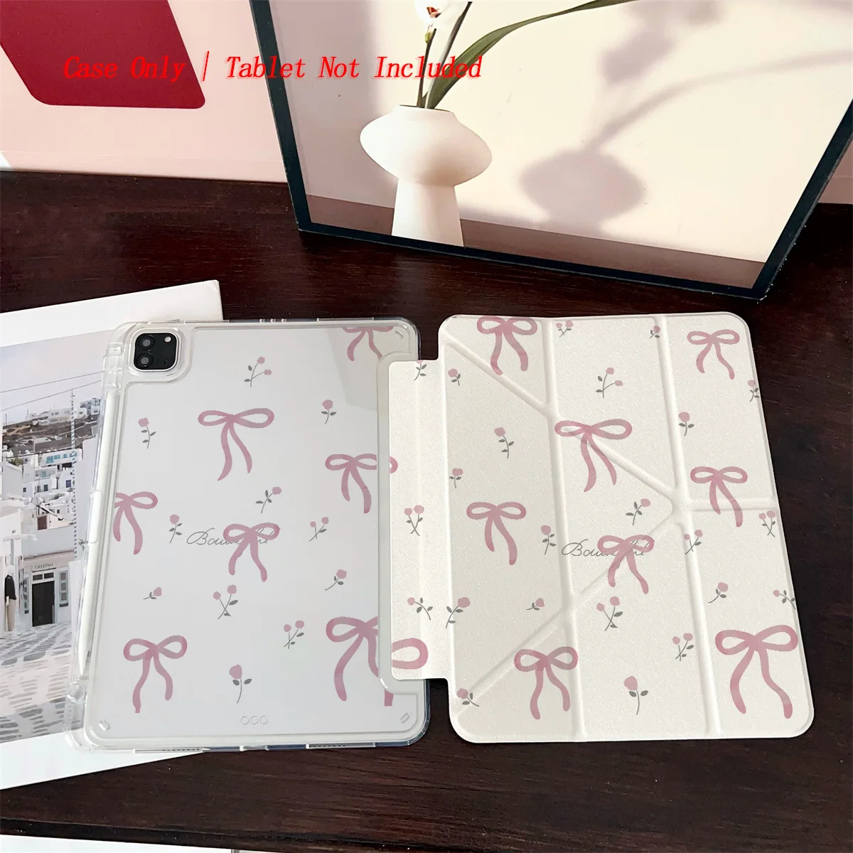 حافظة iPad Sweet Y-Fold بفيونكة وردية وزهور صغيرة وردية لهاتف Apple iPad Pro 11/12.9 Air 3/4/5 Mini 5/6 8th-10th Gen #5
