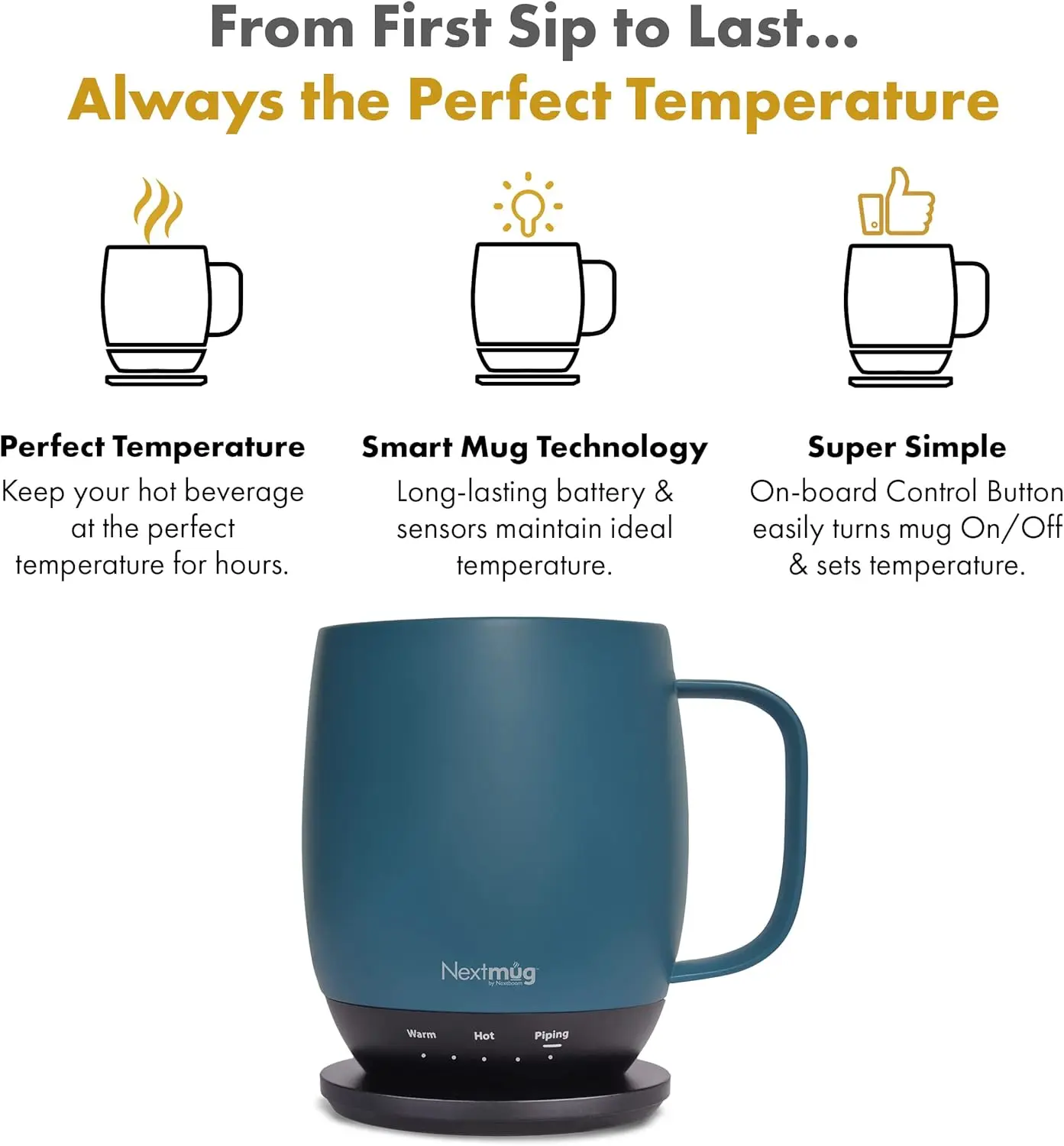 Temperature-Controlled, Self-Heating Coffee Mug (Slate Blue - 14 oz.)