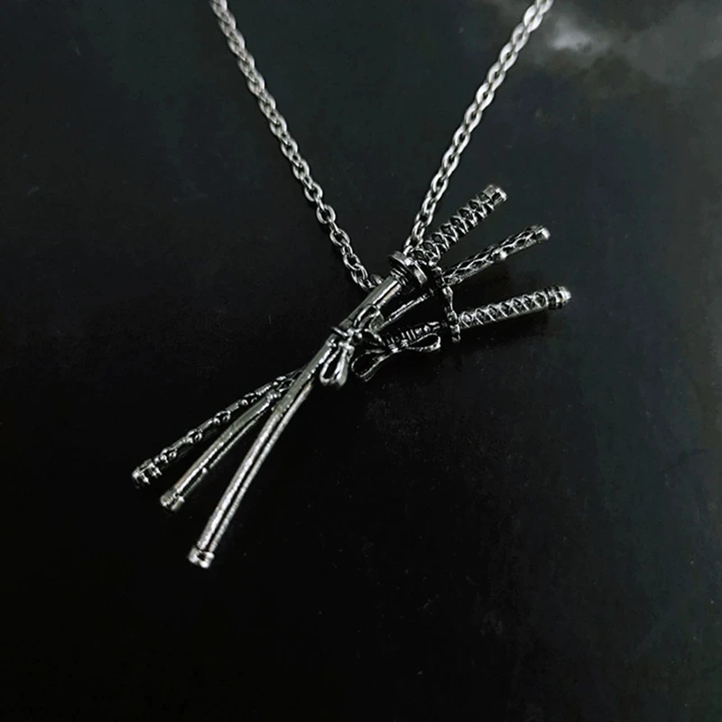 Anime Cool Necklace Roronoa Zoro Three Knife Pendant Cosplay Anime Three Swords Flowing Pendant Accessories