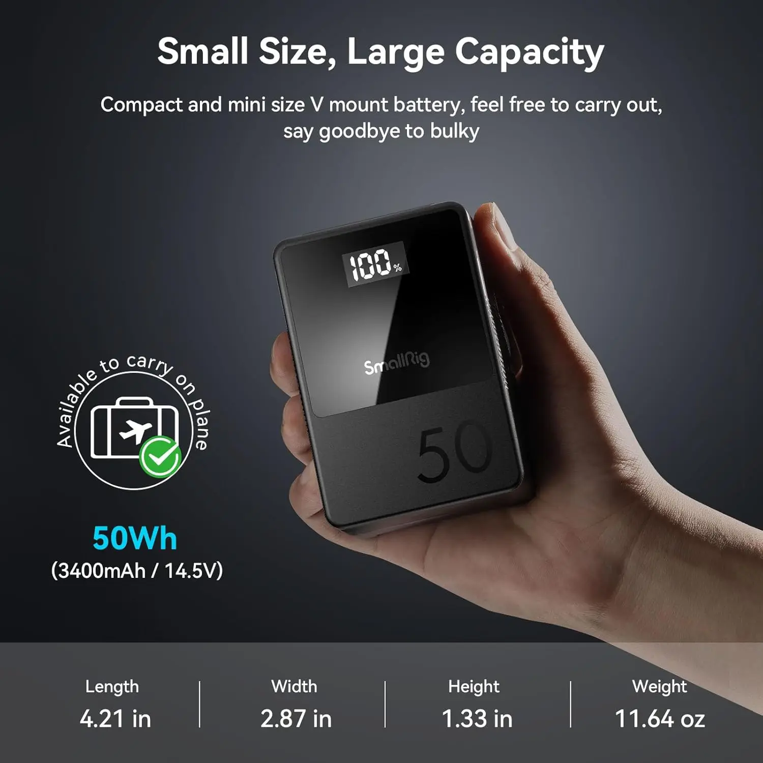 SMALLRIG VB50 V Mount 50W h 3400m Ah with 45W Output USB-C D-TAP USB-A Dual DC Ports for Camera Camcorder Phone Monitor