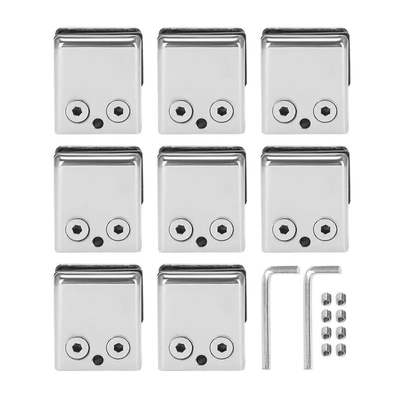 

AT05-Glass Clamp 8-10Mm 48PCS Stainless Steel 304 Glass Clamps Adjustable Glass Bracket Flat Back For Balustrade Staircase