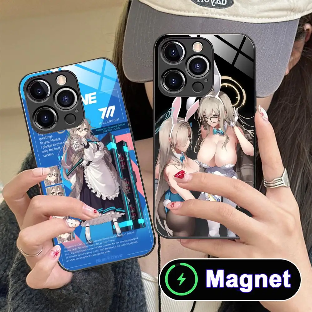 Coque de téléphone Blue Archive Akane pour iPhone 17 16 15 14 13 12 11 Air Pro Max Plus Mini, en verre avec aimant