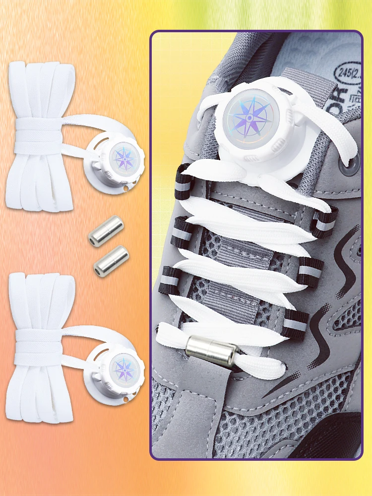 Flat No‑Tie Rotary Buckle Shoelaces, Elastic Lazy Quick Lock Laces Rotate‑to‑Tighten for Sneakers, Hiking Shoes Fit Adults & Kid
