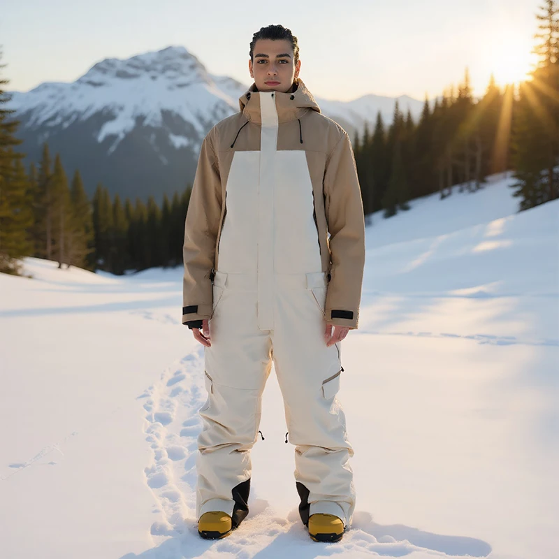 

New Winter Hooded Ski Suit Windproof Waterproof Breathable Warm Men's Outdoor Snowboard Sports Loose Fitting One-piece Ski Suit