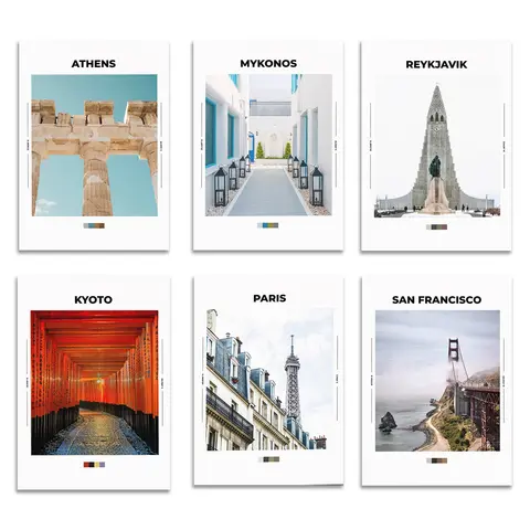 Bilashmart Reykjavik，Strokkur，Godafoss ，Mykonos，Athens，Dark Hedges，London Travel Poster - Travel Poster - Minimalist Colour Palette