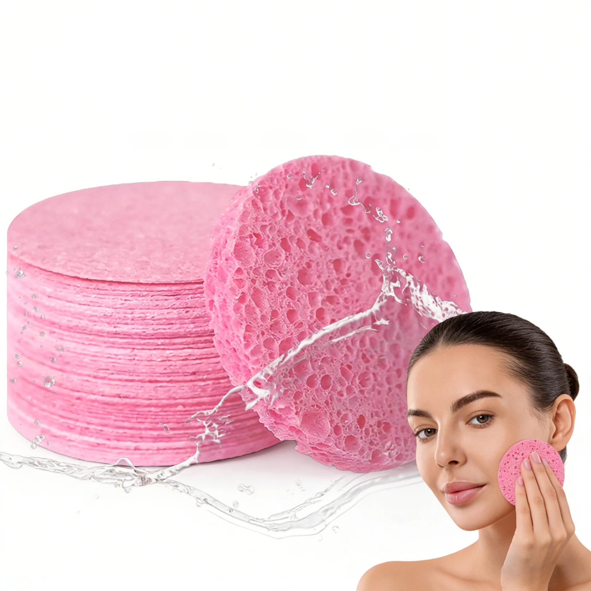 10 Pcs Compressed Natural Cellulose Facial Cleansing Sponges, Gentle Skin‑Friendly for Exfoliation, Makeup Removal & Daily