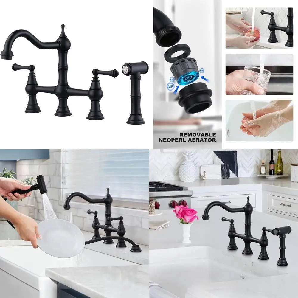 

Винтажный медный кухонный смеситель с 4 отверстиями и боковым распылением, 8 центров, 2 ручки для раковины в фермерском доме