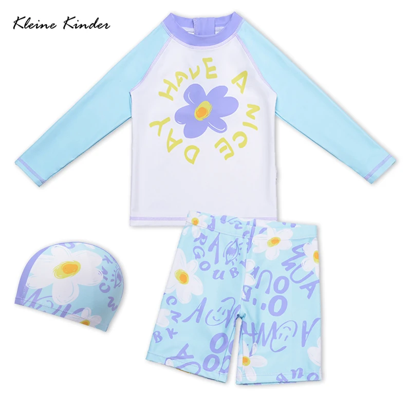 Toddler Baby Girls Beach Swimwear Cute Lovely Floral Swimsuit Girl UPF 50+ Rash Guard Long Sleeve Children Swimming Bathing Suit