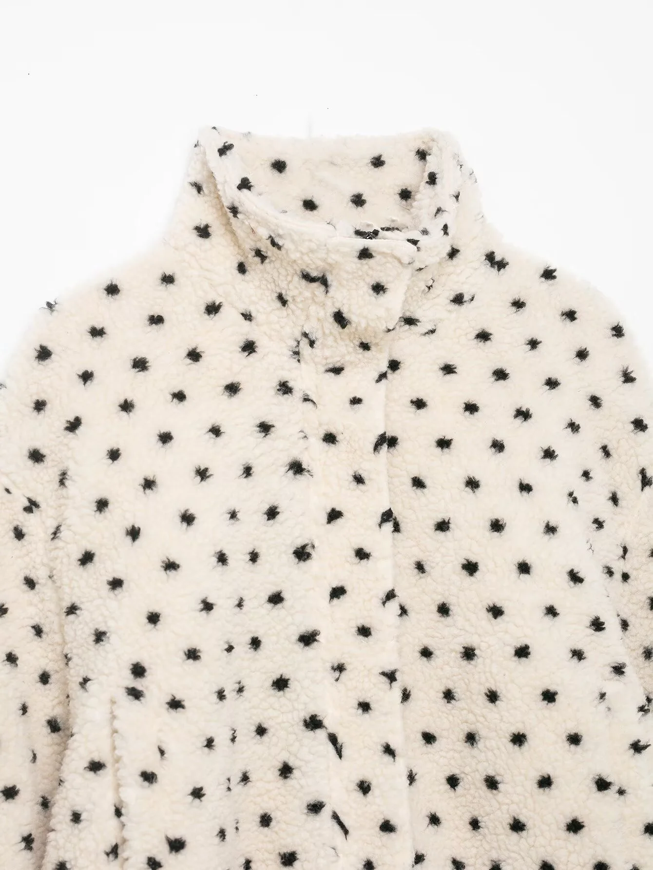 2025 hiver nouveau femmes décontracté doux mode col montant à manches longues à pois laine d'agneau polaire veste chaude