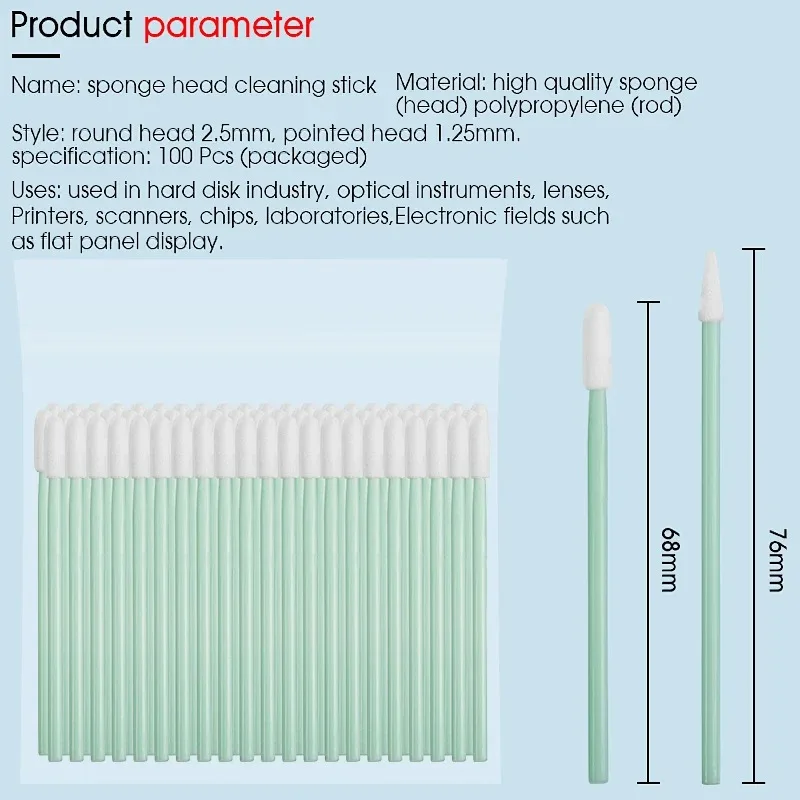 100PCS Optical Fiber Cleaning Rod Fiber Optic Cleaning Sticks Fiber Optic Swabs For 1.25/2.5mm LC/SC/FC/ST Connectors FTTH Tool