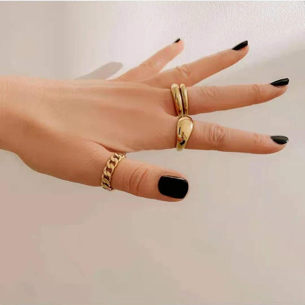 Punk Style Hip-hop Chunky Rings for Women Girls Trendy Geometric Circle Stack  Plated Ring Minimalist Party Wedding Jewelry