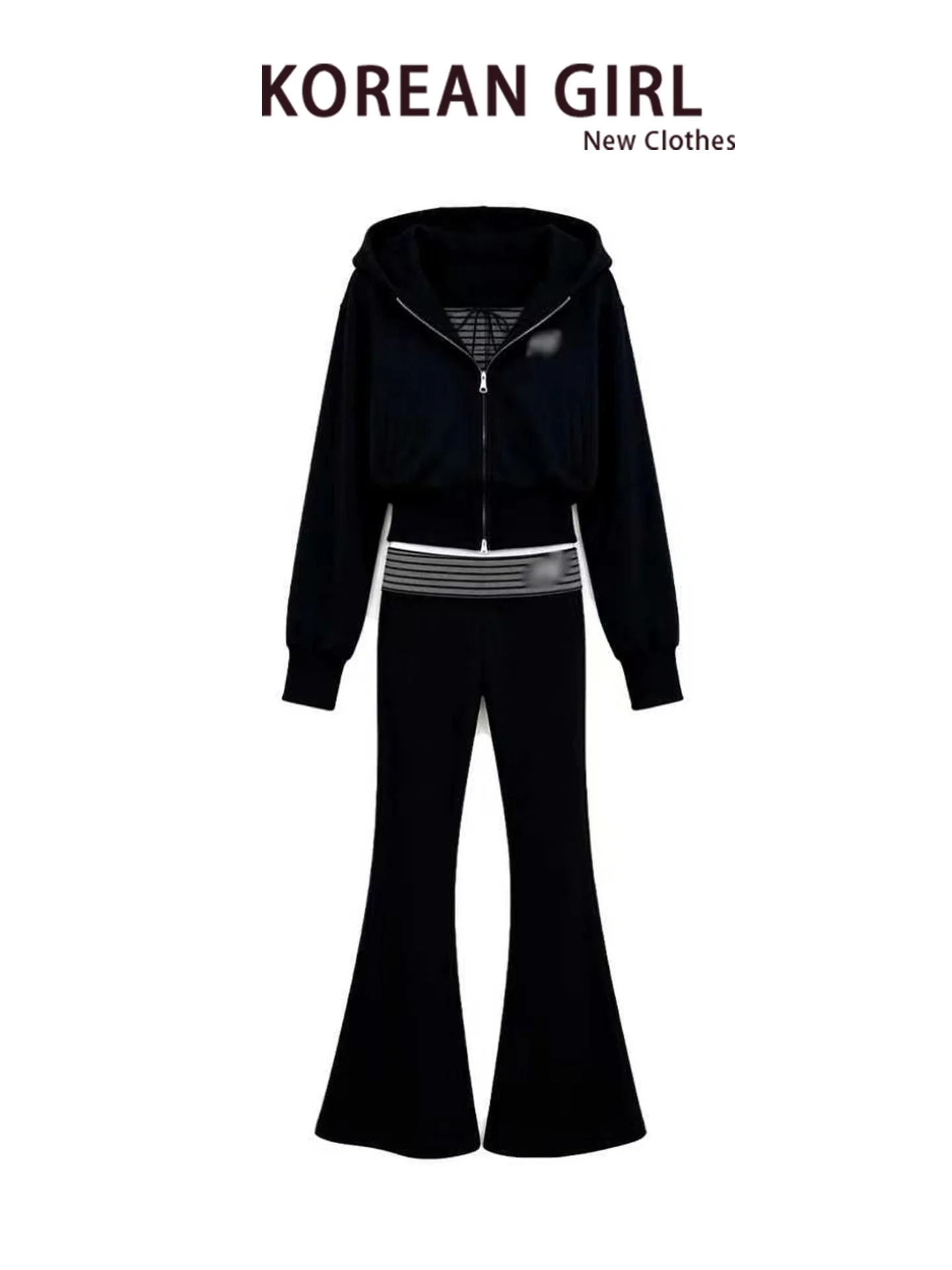 Casual Loose Women's Autumn Winter Short Hoodie Jacket Stripe Tube Top Flared Pants Set Comfortable Relaxing Style Fashion Set