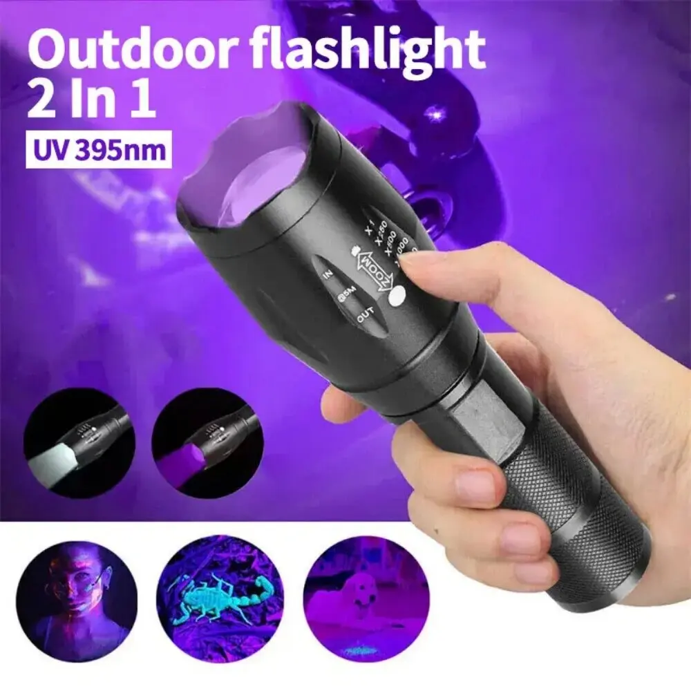 

2-in-1 Type C Rechargeable UV Flashlight Torch Light 395nm Black Light Portable Ultraviolet Light Pets Blacklight Uv Flashlights