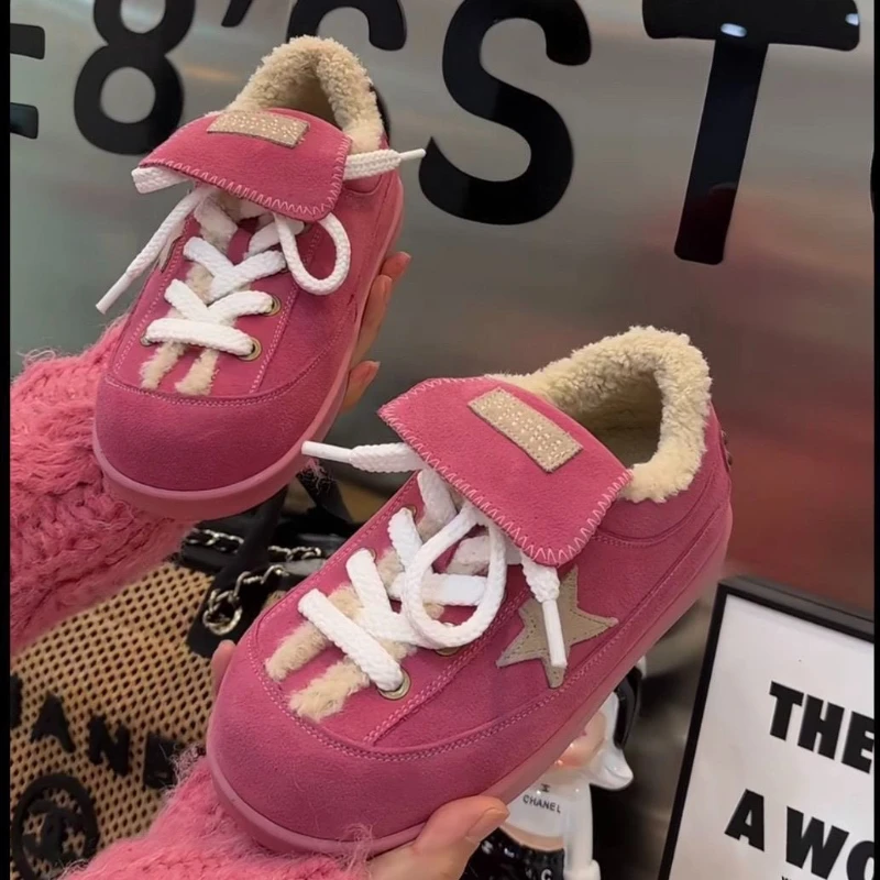 

Thick-soled Lace-up with Fleece, Warm, Fashionable, Versatile, Comfortable, Anti-slip and Breathable Sports Women's Cotton Shoes