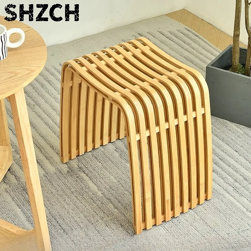 Minimalism Bamboo Stool Modern Shoe Changing Stool Strong Durable Dressing Chair Home Furniture