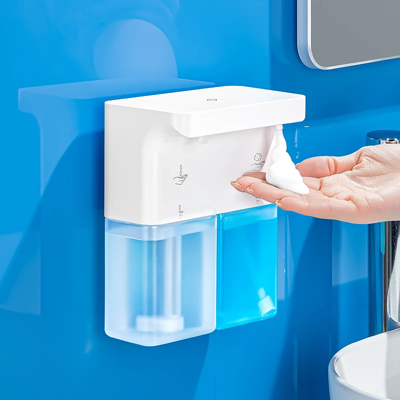 Automatic Transparent Foam Soap Dispenser Wall Mounted Double Head Bathroom Liquid Sanitizer Shampoo Shower Gel Container