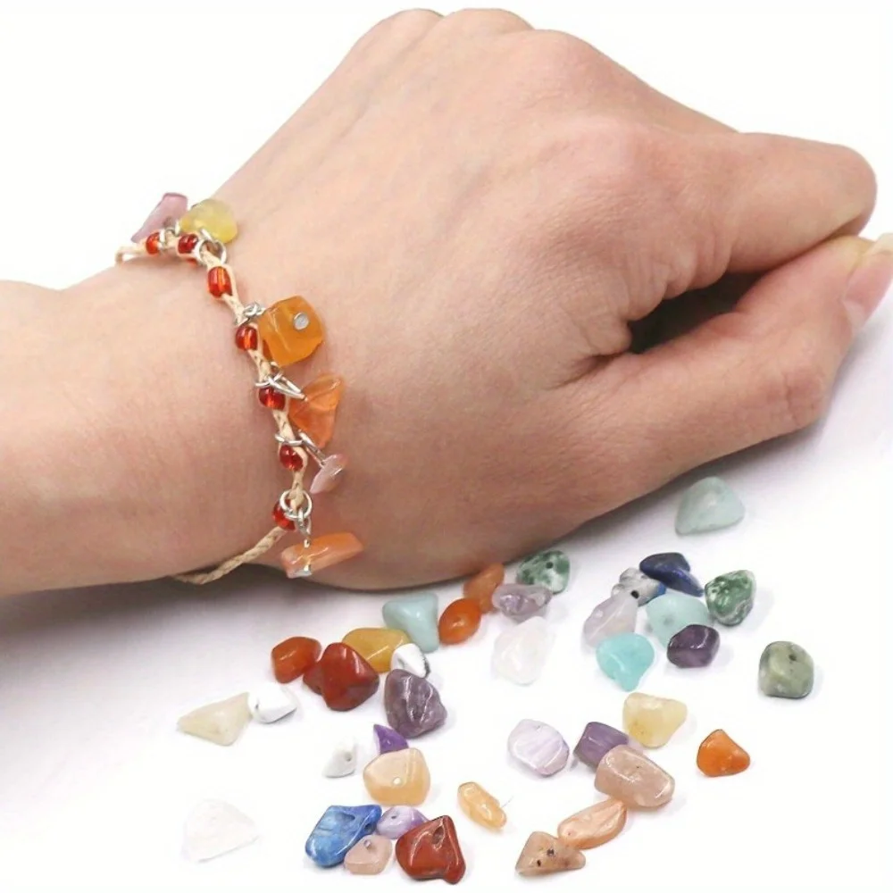 DIY Armband-/Halsketten-Schmuckbastelset - 450 natürliche zerkleinerte Steine, unregelmäßige Edelsteine, Heilkristalle, lose Steinperlen (5 – Detail 8