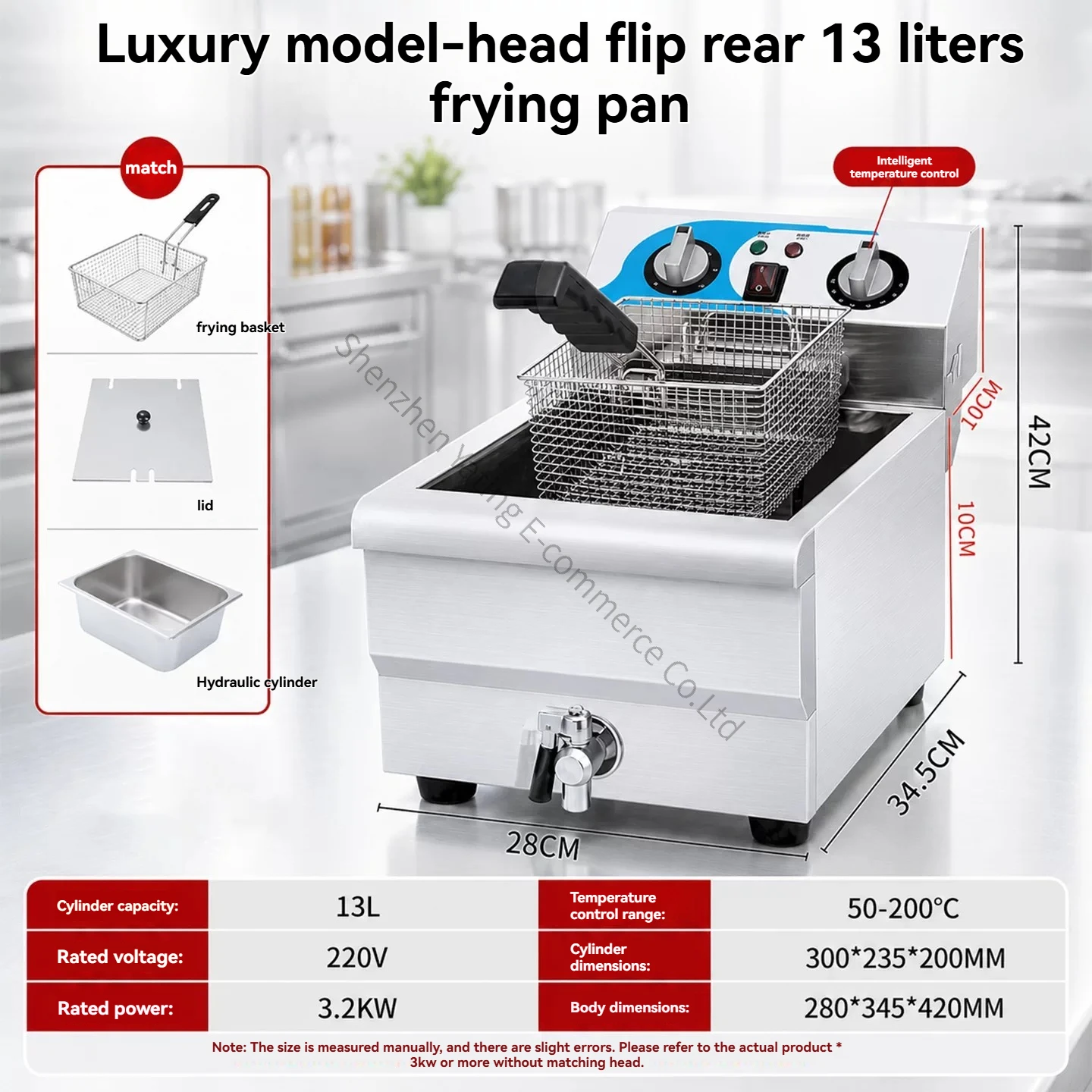 10L Single Cylinder Electric Fryer Frying Pan Thickened  Frying String with Oil Valve Special Pan Deep-fried Dough Sticks