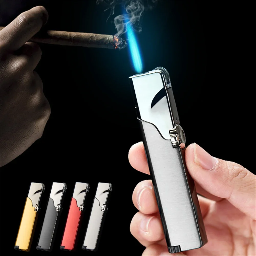 Windproof Jet Flame Lighter Grinding Wheel Powerful Tube Straight Fire Refillable Metal Butane Gas Torch Cigar Lighters Men Gift