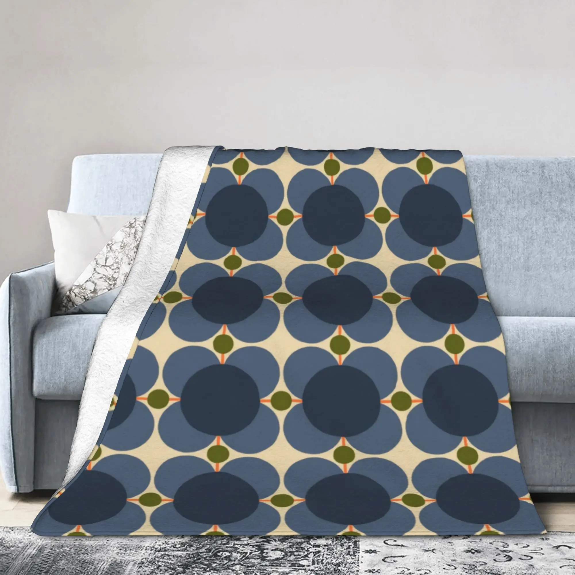Custom Atomic Flower Indigo Blankets Warm Flannel  Throw Blanket for Sofa Office Bedspreads