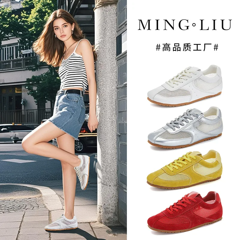 

Роскошные замшевые женские кроссовки на шнуровке, дышащие туфли на плоской подошве с вырезами, летняя красная, коричневая повседневная обувь, обувь