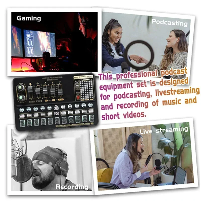 DJ Equipment BM800 Microphone Console Studio Sound Card Kit Cable Phone Mixing Computer Live Voice Mixer V10xPro Soundcard Set