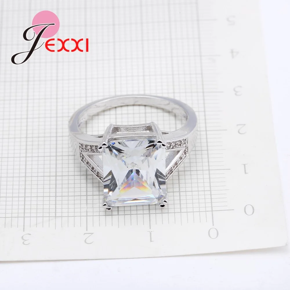 Simples 925 prata esterlina anéis de casamento para mulheres claro forma quadrada noivado anel de dedo de cristal anel anillos femme