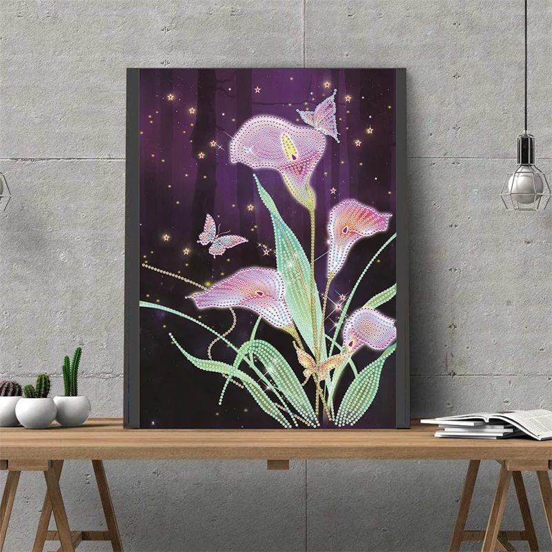Diy 5d Diamond Art Painting Op Nummer Kit, Bloem Vlinder Speciaal Gevormd Strass Diamant Diy Schilderij Muurdecor