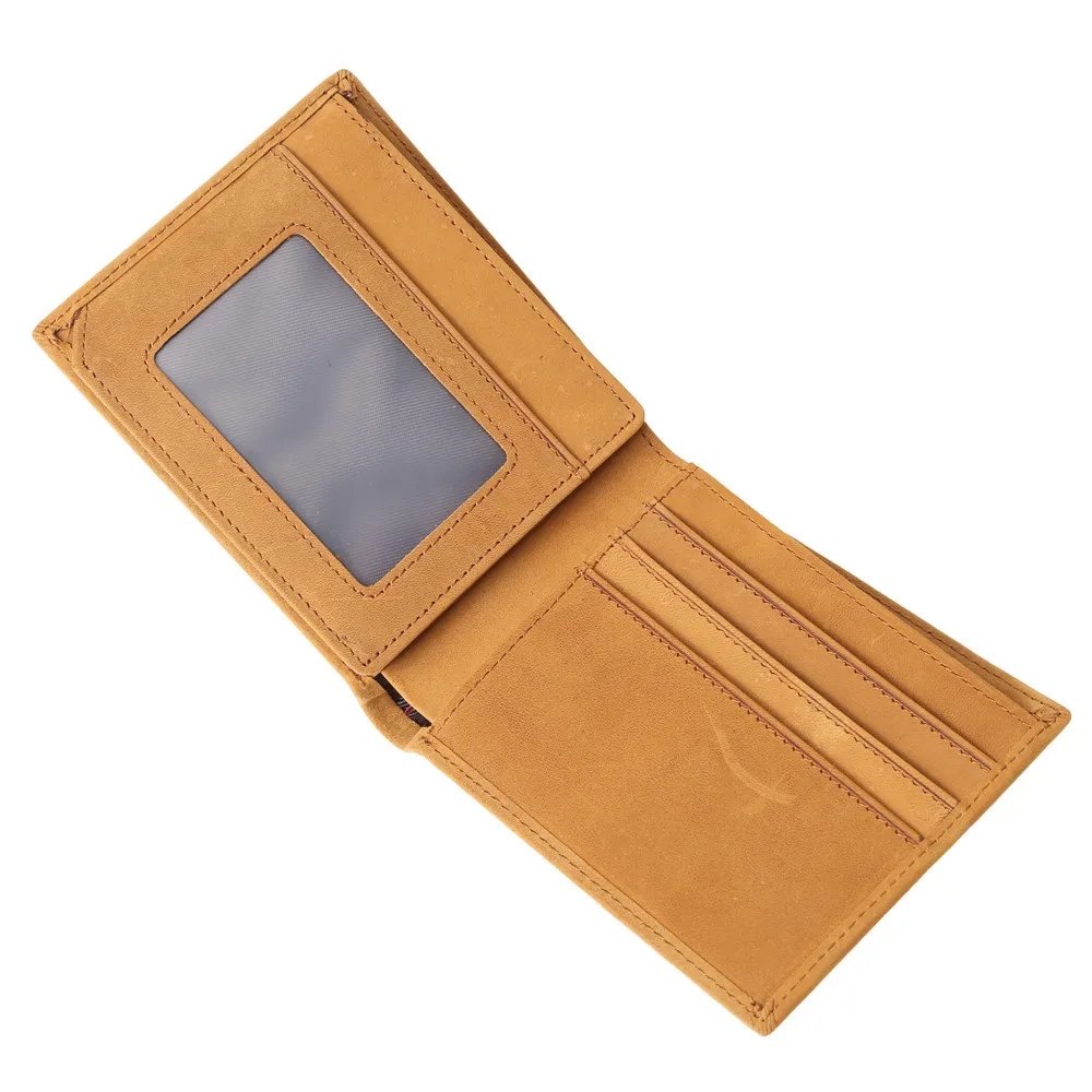 Vintage Genuine Leather Men's Wallet  Trifold Wallet Thin Short Multi Function ID Credit Card Holder Male Purse Money