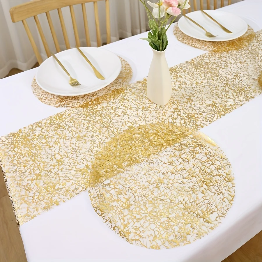 Gold Foil Round Disposable Placemats Non-slip Heat Resistant Table Mats For Wedding Birthday Party Dinner BBQ Indoor Outdoor Tab