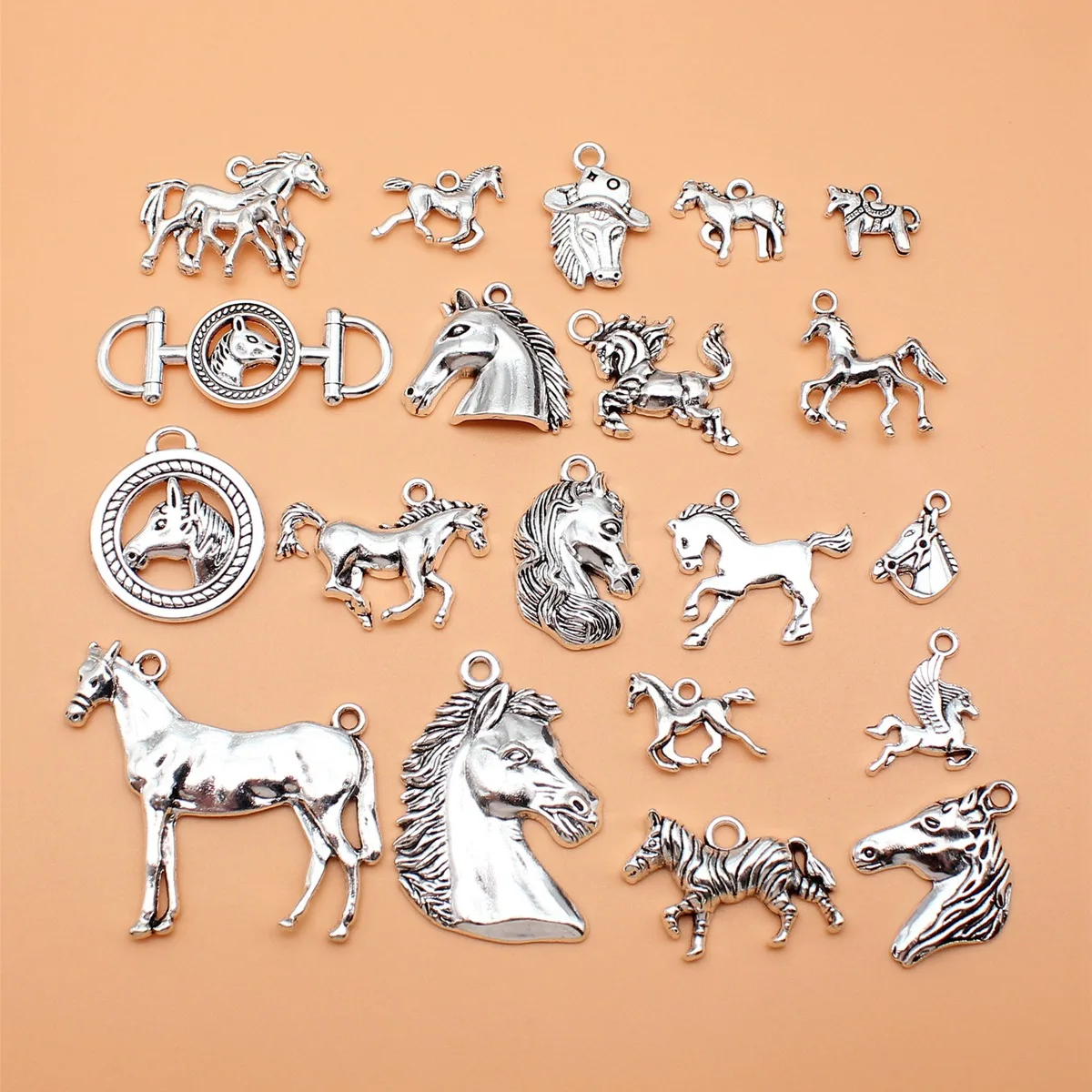 20pcs Antique Silver Color Horse Charms Collection For DIY Jewelry Making, 20 Styles, 1 of Each